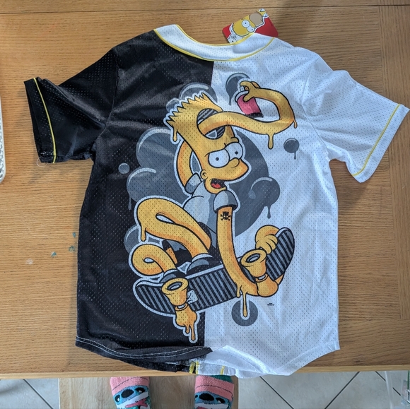 2/55$Simpsons Bart 'troublemaker' button-down baseball style t-shirt - Picture 2 of 2